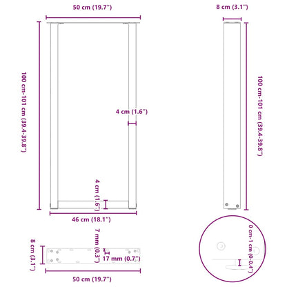 Bar Table Legs U-Shaped 2 pcs Natural Steel 50x(100-101) cm Steel