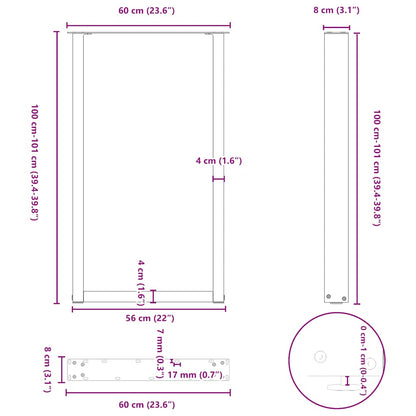 Bar Table Legs U-Shaped 2 pcs White 60x(100-101) cm Steel