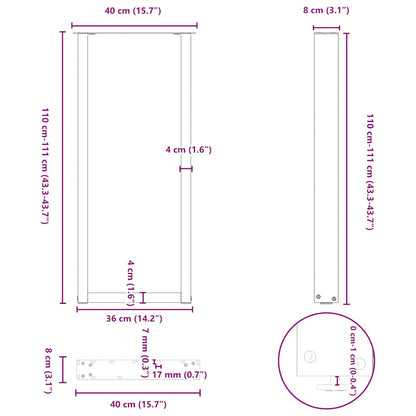 Bar Table Legs U-Shaped 2 pcs Natural Steel 40x(110-111) cm Steel