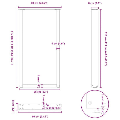 Bar Table Legs U-Shaped 2 pcs Natural Steel 60x(110-111) cm Steel