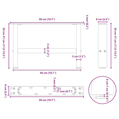 Coffee Table Legs White 2 pcs 50x(30-31) cm Steel