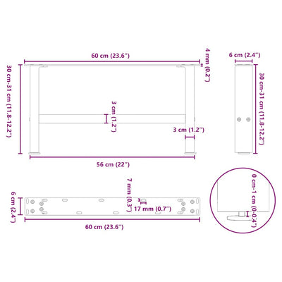 Coffee Table Legs Anthracite 2 pcs 60x(30-31) cm Steel