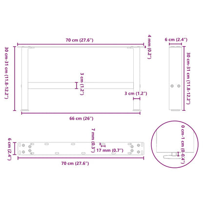 Coffee Table Legs Black 2 pcs 70x(30-31) cm Steel
