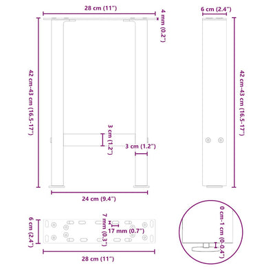 Coffee Table Legs Black 2 pcs 28x(42-43) cm Steel