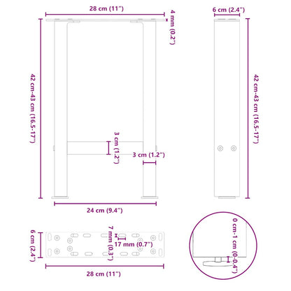 Coffee Table Legs White 2 pcs 28x(42-43) cm Steel