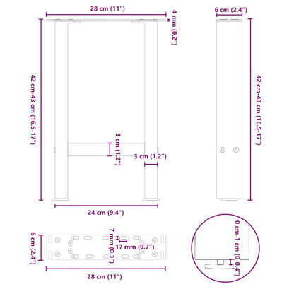 Coffee Table Legs Natural Steel 2 pcs 28x(42-43) cm Steel