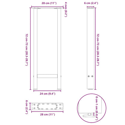 Console Table Legs Black 2 pcs 28x(72-73) cm Steel