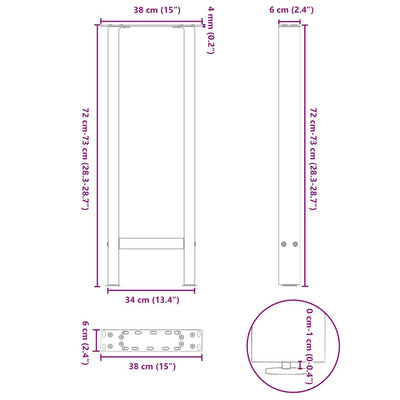 Coffee Table Legs Anthracite 2 pcs 38x(72-73) cm Steel