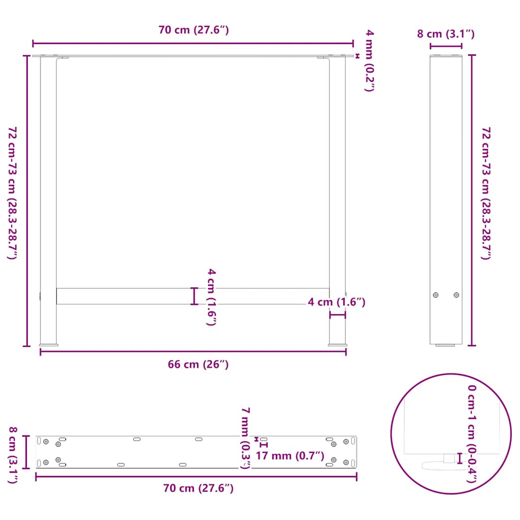 Dining Table Legs White 2 pcs 70x(72-73) cm Steel