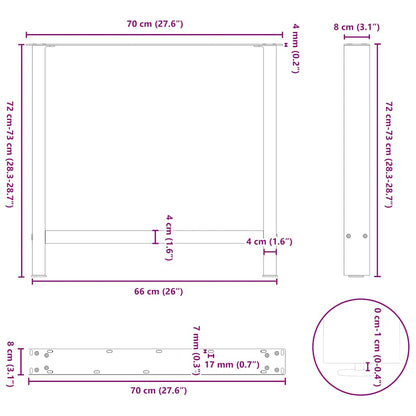 Dining Table Legs White 2 pcs 70x(72-73) cm Steel
