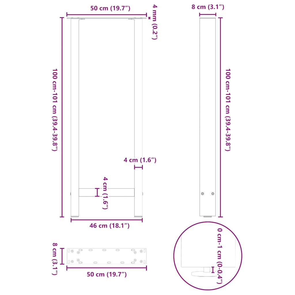 Bar Table Legs Natural Steel 2 pcs 50x(100-101) cm Steel