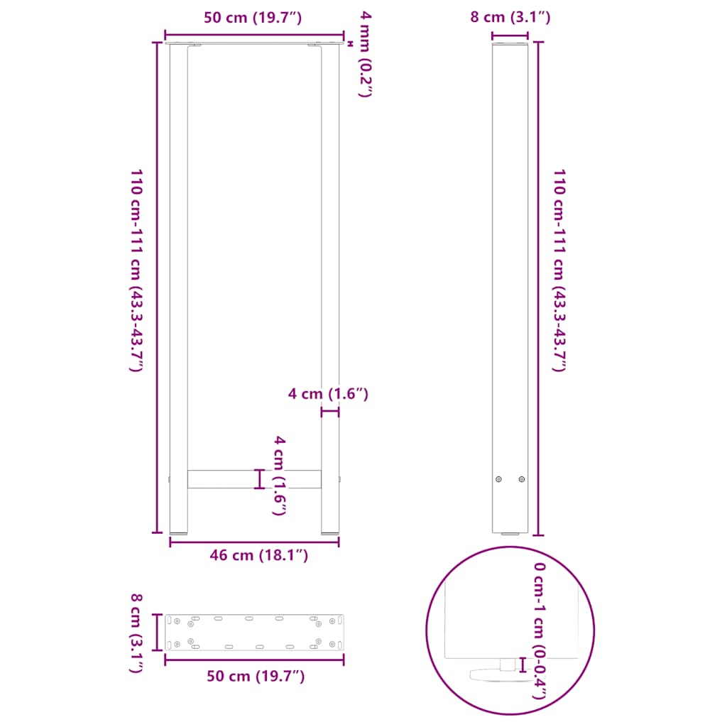 Bar Table Legs Black 2 pcs 50x(110-111) cm Steel