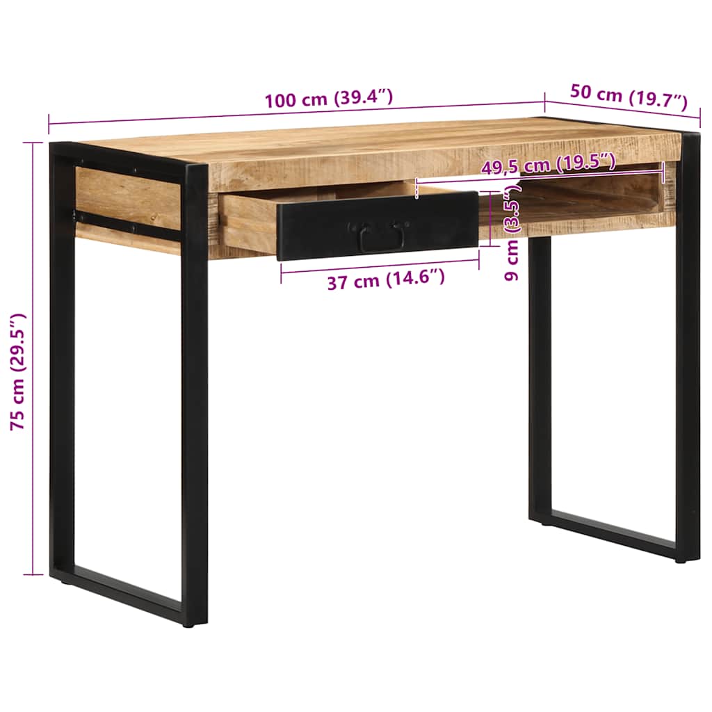 Desk 100x50x75 cm Solid Rough Wood Mango