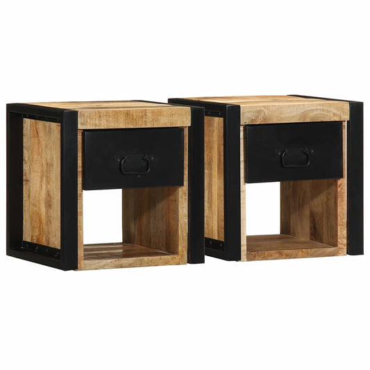 Bedside Cabinets 2 pcs 40x35x40 cm Solid Rough Wood Mango
