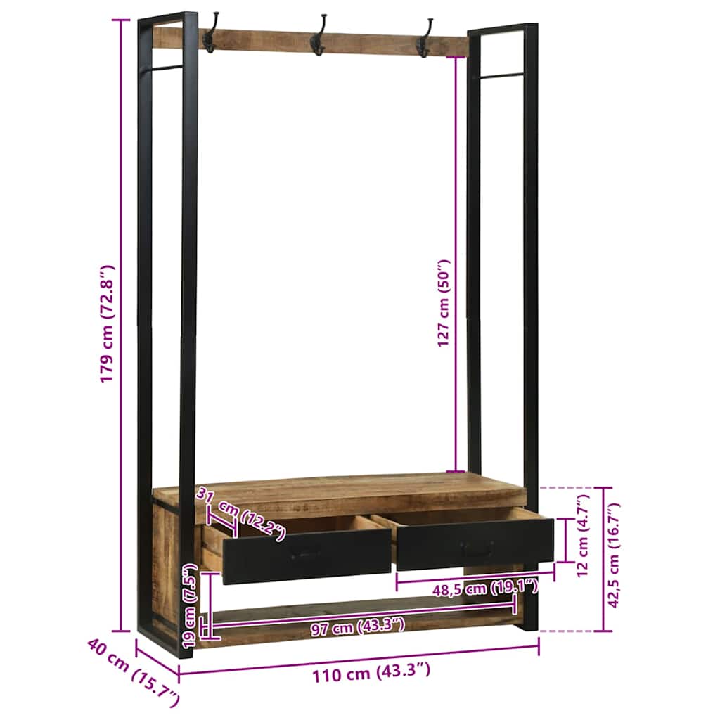 Clothes Rack Brown 110 x 40 x 179 cm Solid Mango wood