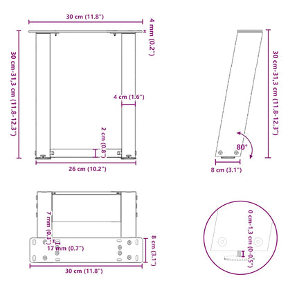 Coffee Table Legs U-Shaped 2 pcs White 30x(30-31) cm Steel
