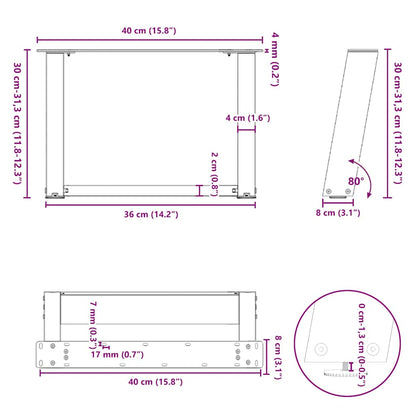 Coffee Table Legs U-Shaped 2 pcs Natural Steel 40x(30-31) cm Steel