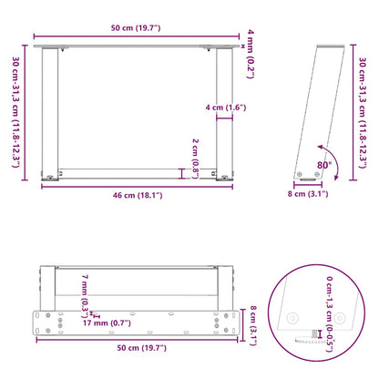Coffee Table Legs U-Shaped 2 pcs White 50x(30-31) cm Steel