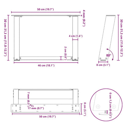 Coffee Table Legs U-Shaped 2 pcs Natural Steel 50x(30-31) cm Steel