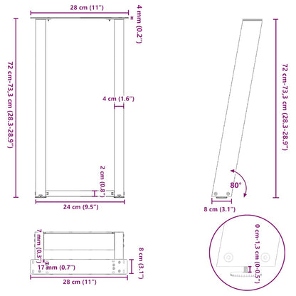 Console Table Legs U-Shaped 2 pcs Natural Steel 28x(72-73) cm Steel
