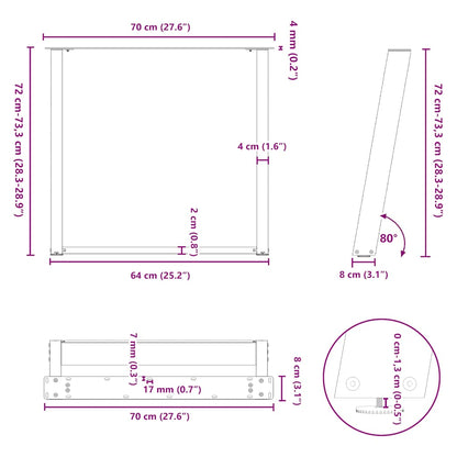 Dining Table Legs U-Shaped 2 pcs White 70x(72-73) cm Steel