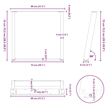 Dining Table Legs U-Shaped 2 pcs Natural Steel 80x(72-73) cm Steel