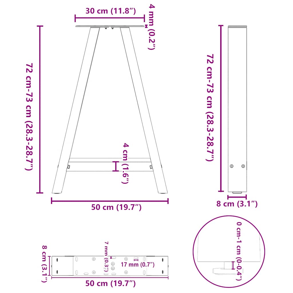 Dining Table Legs A-Shaped 2 pcs Black 50x(72-73) cm Steel