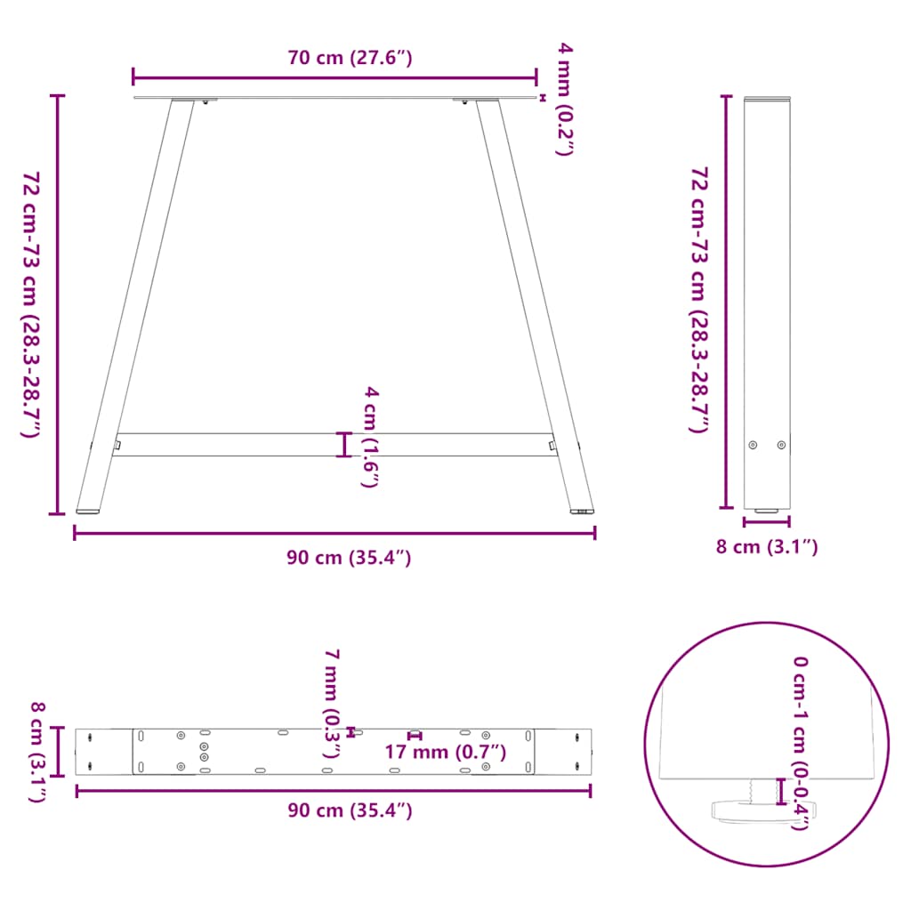 Dining Table Legs A-Shaped 2 pcs Black 90x(72-73) cm Steel