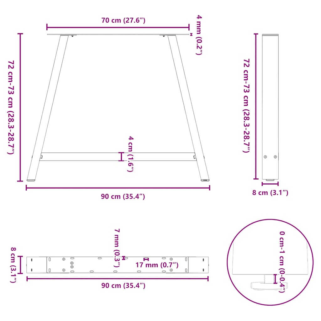 Dining Table Legs A-Shaped 2 pcs White 90x(72-73) cm Steel
