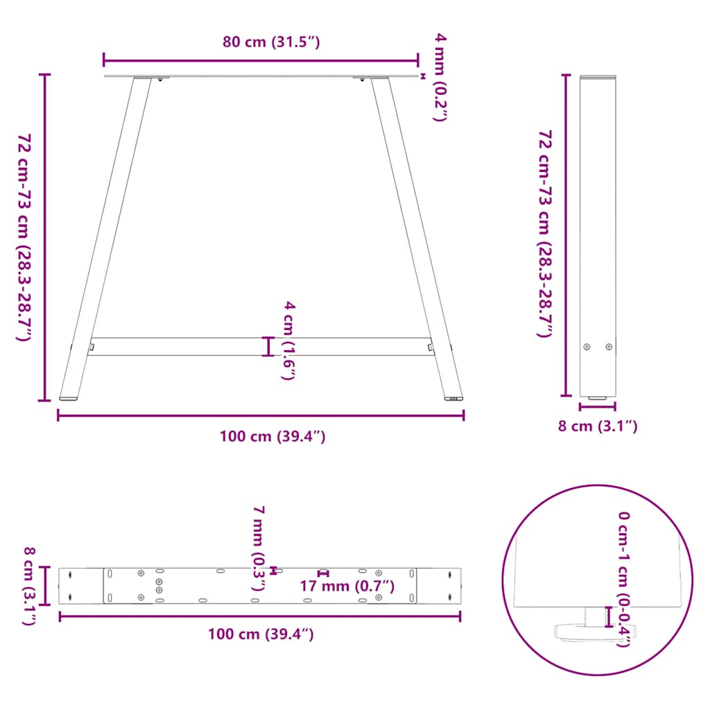Dining Table Legs A-Shaped 2 pcs Black 100x(72-73) cm Steel