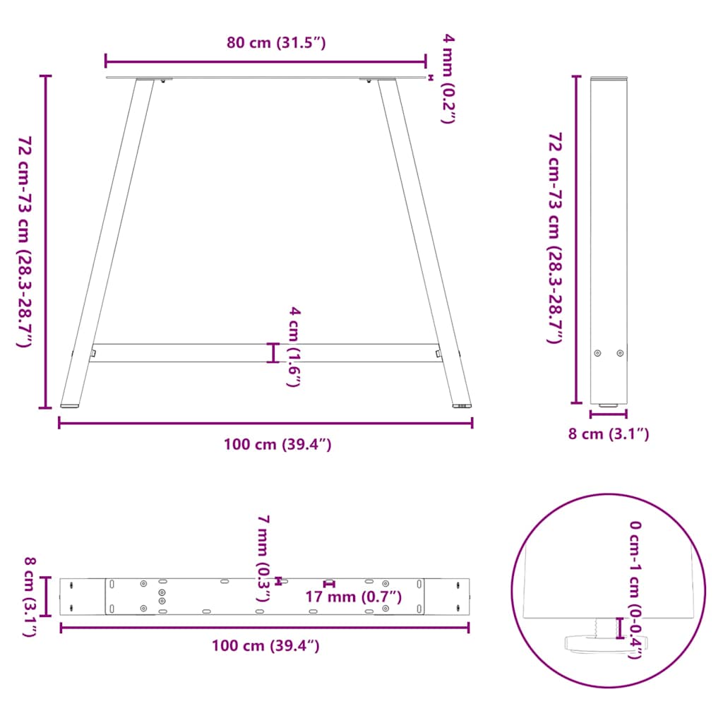 Dining Table Legs A-Shaped 2 pcs White 100x(72-73) cm Steel