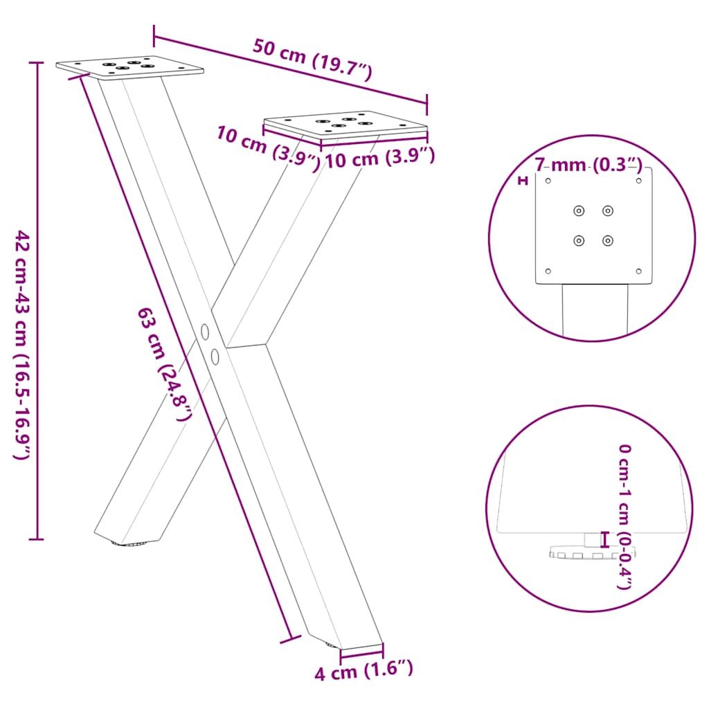 Coffee Table Legs X-Shaped 2 pcs Natural Steel 50x(42-43) cm Steel
