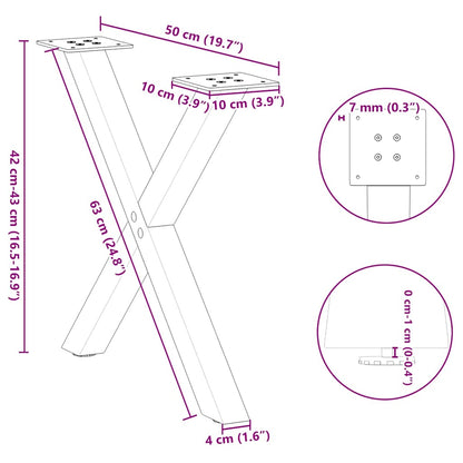 Coffee Table Legs X-Shaped 2 pcs Natural Steel 50x(42-43) cm Steel