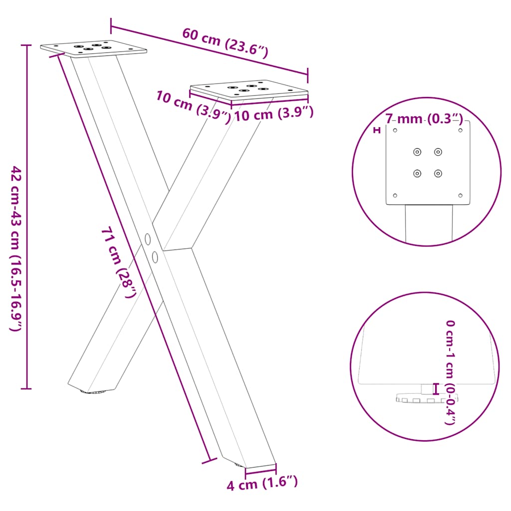 Coffee Table Legs X-Shaped 2 pcs Natural Steel 60x(42-43) cm Steel