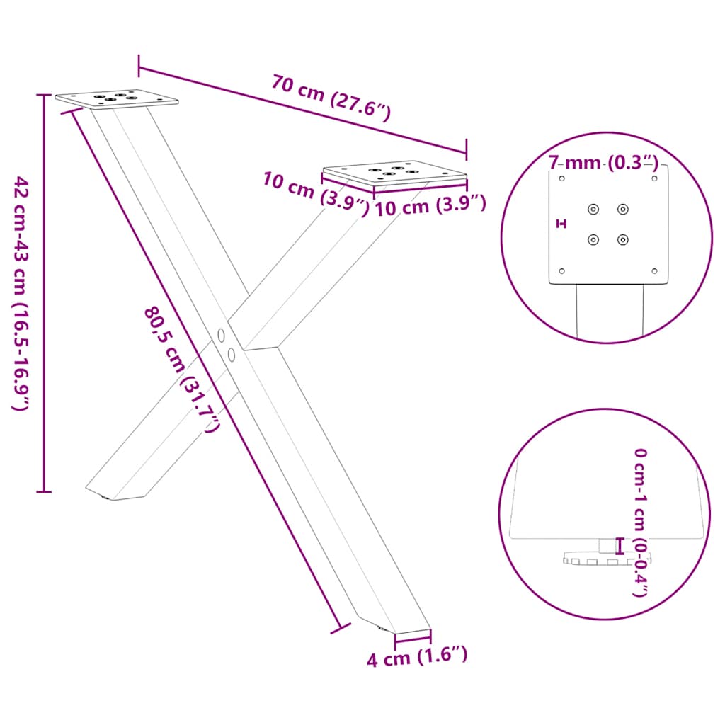 Coffee Table Legs X-Shaped 2 pcs White 70x(42-43) cm Steel