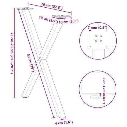 Dining Table Legs X-Shaped 2 pcs Natural Steel 70x(72-73) cm Steel