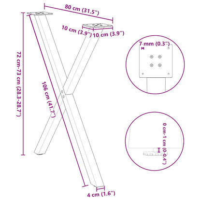 Dining Table Legs X-Shaped 2 pcs Natural Steel 80x(72-73) cm Steel