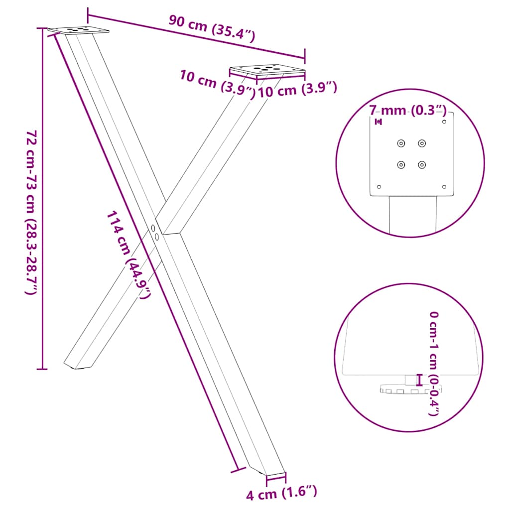 Dining Table Legs X-Shaped 2 pcs Natural Steel 90x(72-73) cm Steel