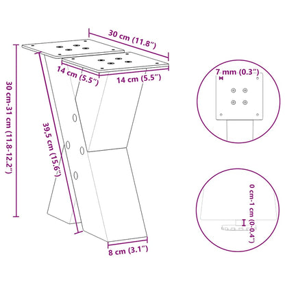 Coffee Table Legs X-Shaped 2 pcs Natural Steel 30x(30-31) cm Steel