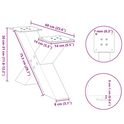 Coffee Table Legs X-Shaped 2 pcs Natural Steel 60x(30-31) cm Steel