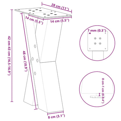 Coffee Table Legs X-Shaped 2 pcs Natural Steel 28x(42-43) cm Steel