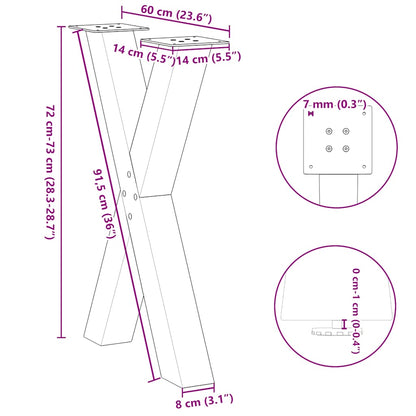 Dining Table Legs X-Shaped 2 pcs Natural Steel 60x(72-73) cm Steel