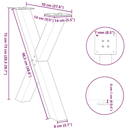 Dining Table Legs X-Shaped 2 pcs Natural Steel 70x(72-73) cm Steel