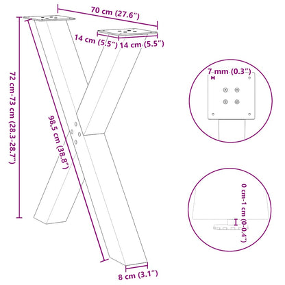 Dining Table Legs X-Shaped 3 pcs Natural Steel 70x(72-73) cm Steel