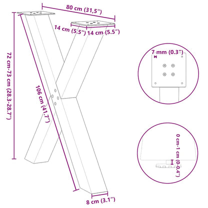 Dining Table Legs X-Shaped 3 pcs Natural Steel 80x(72-73) cm Steel