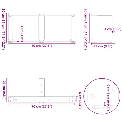 Coffee Table Legs T-Shaped 2 pcs Black 70x25x(30-31) cm Steel