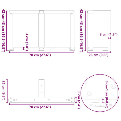 Coffee Table Legs T-Shaped 2 pcs Black 70x25x(42-43) cm Steel