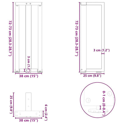 Console Table Legs T-Shaped 2 pcs Black 38x25x(72-73) cm Steel