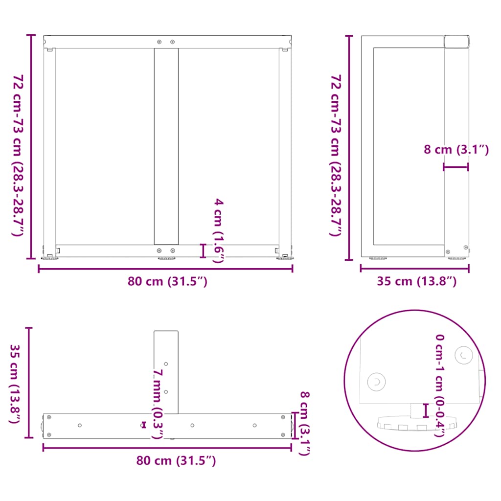 Dining Table Legs T-Shaped 2 pcs White 80x35x(72-73) cm Steel