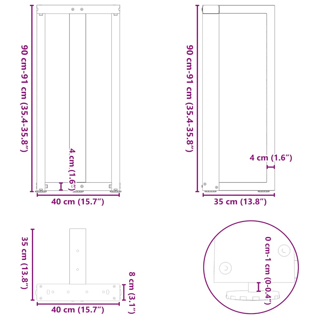 Bar Table Legs T-Shaped 2 pcs Black 40x35x(90-91) cm Steel